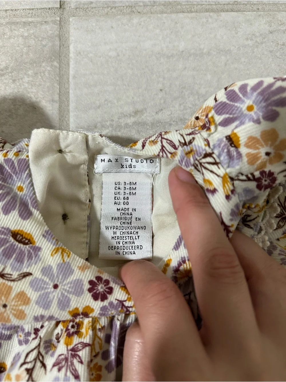 Max Studio Kids Corduroy Floral Long-Sleeve Baby Dress Size 3-6 Mos Cottagecore